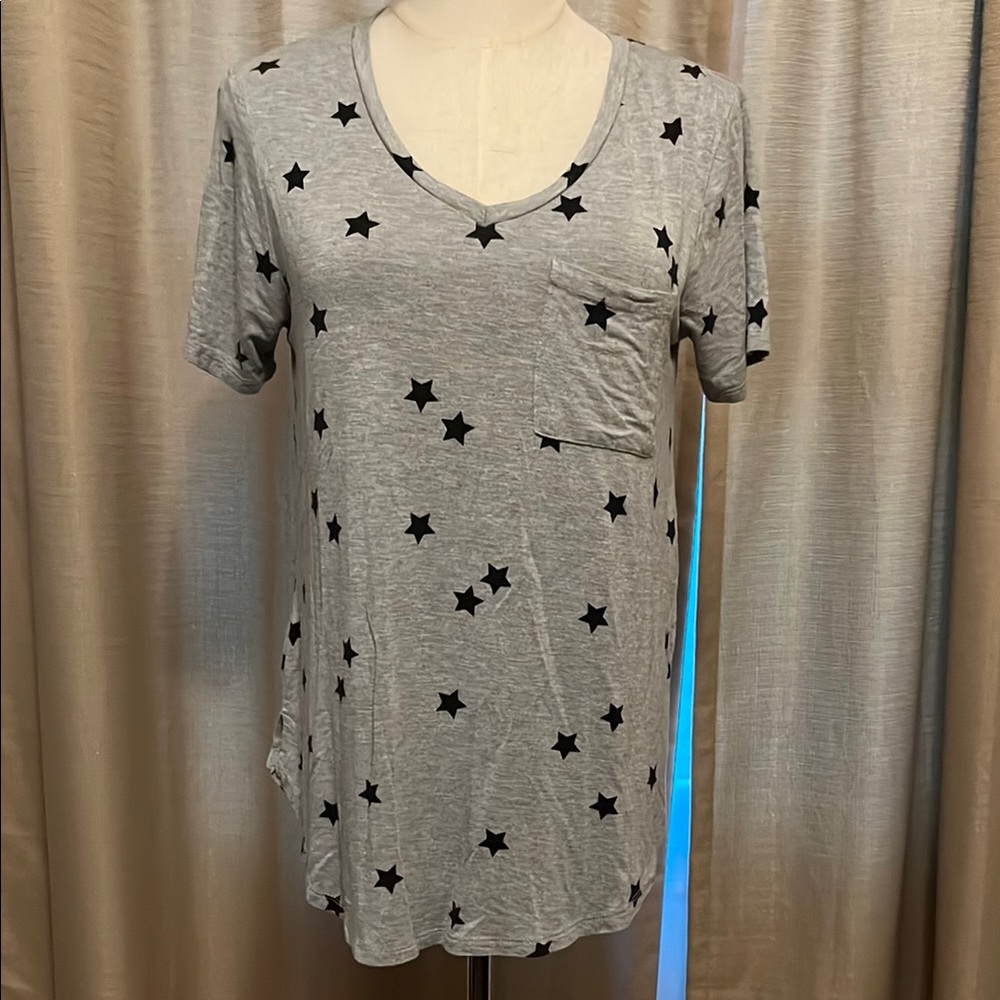 Ady P Gray and Black Star Print Short Sleeve Tunic Womens Small